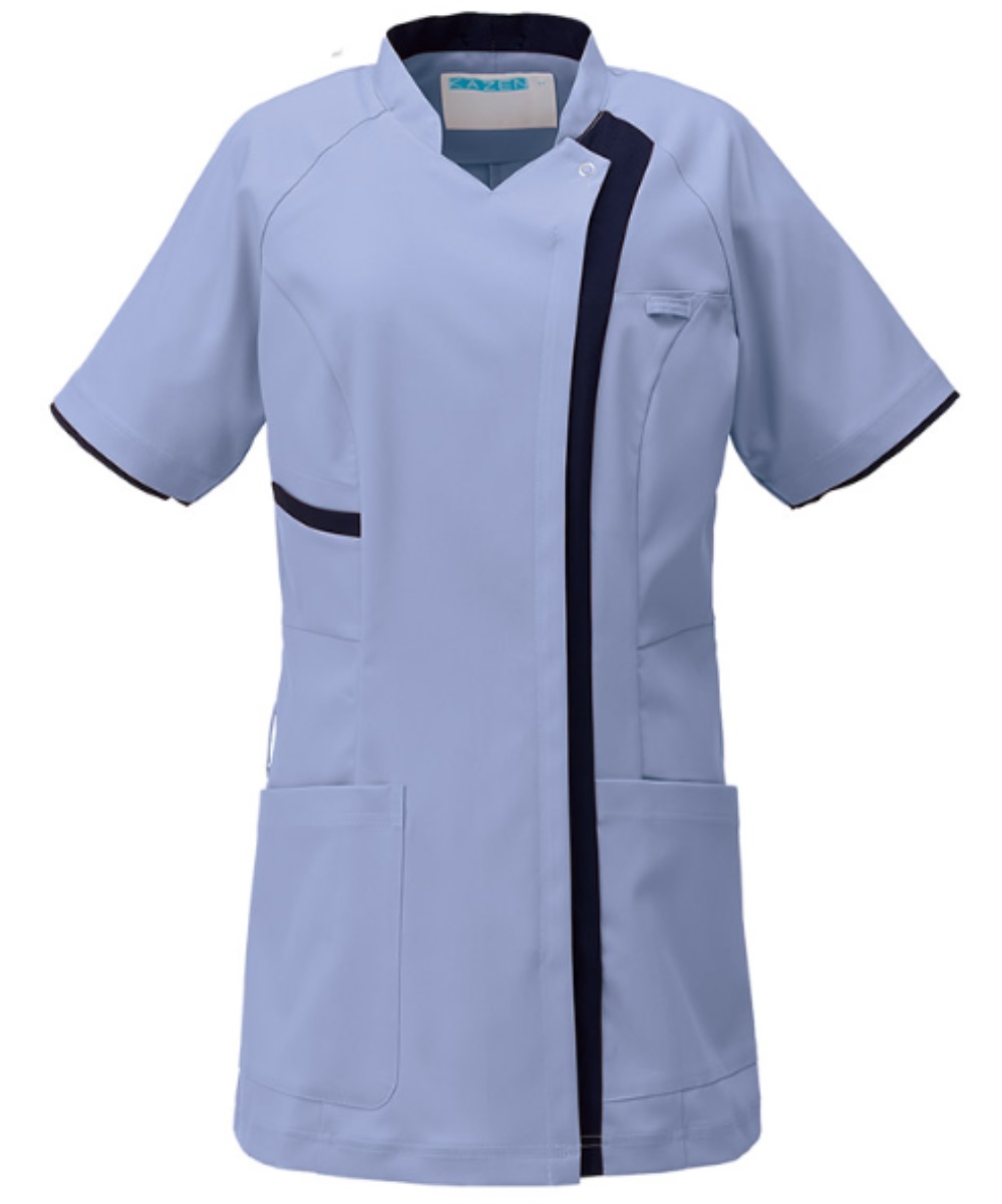 R すのチルソフビ 服 着物 KZN702-43 レディススクラブジャケット半袖 ローズ×ネイビー | 医療用